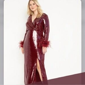 Eloquii Burgundy Sequin Long Sleeve Dress